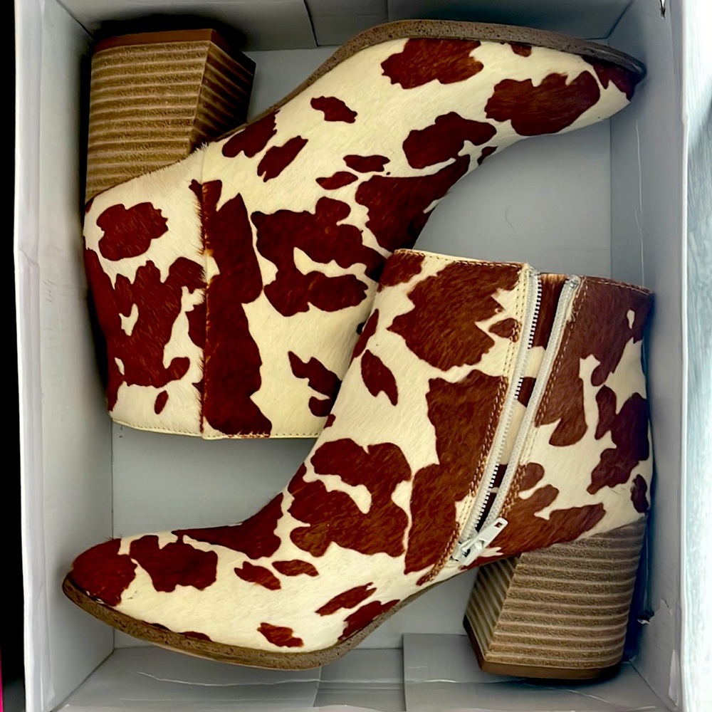 Cowhide animal print booties